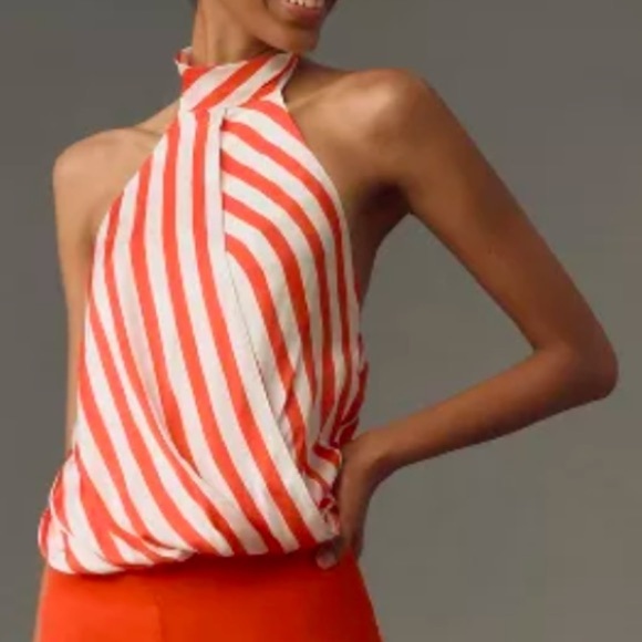 NWT Maeve Anthropologie bubble hem striped halter blouse - Picture 1 of 6